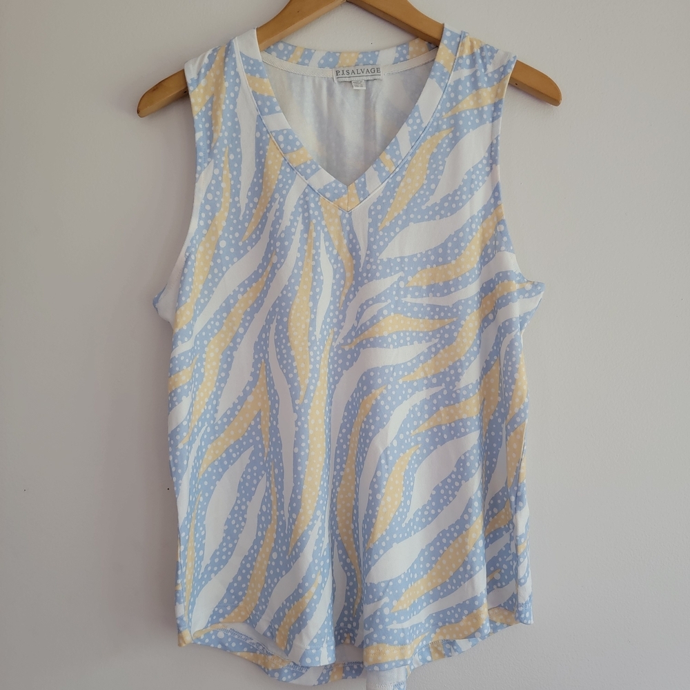 NWT P.J. Salvage Tiger Dots Loungewear Sleep Tank Top Ice Blue Yellow Medium